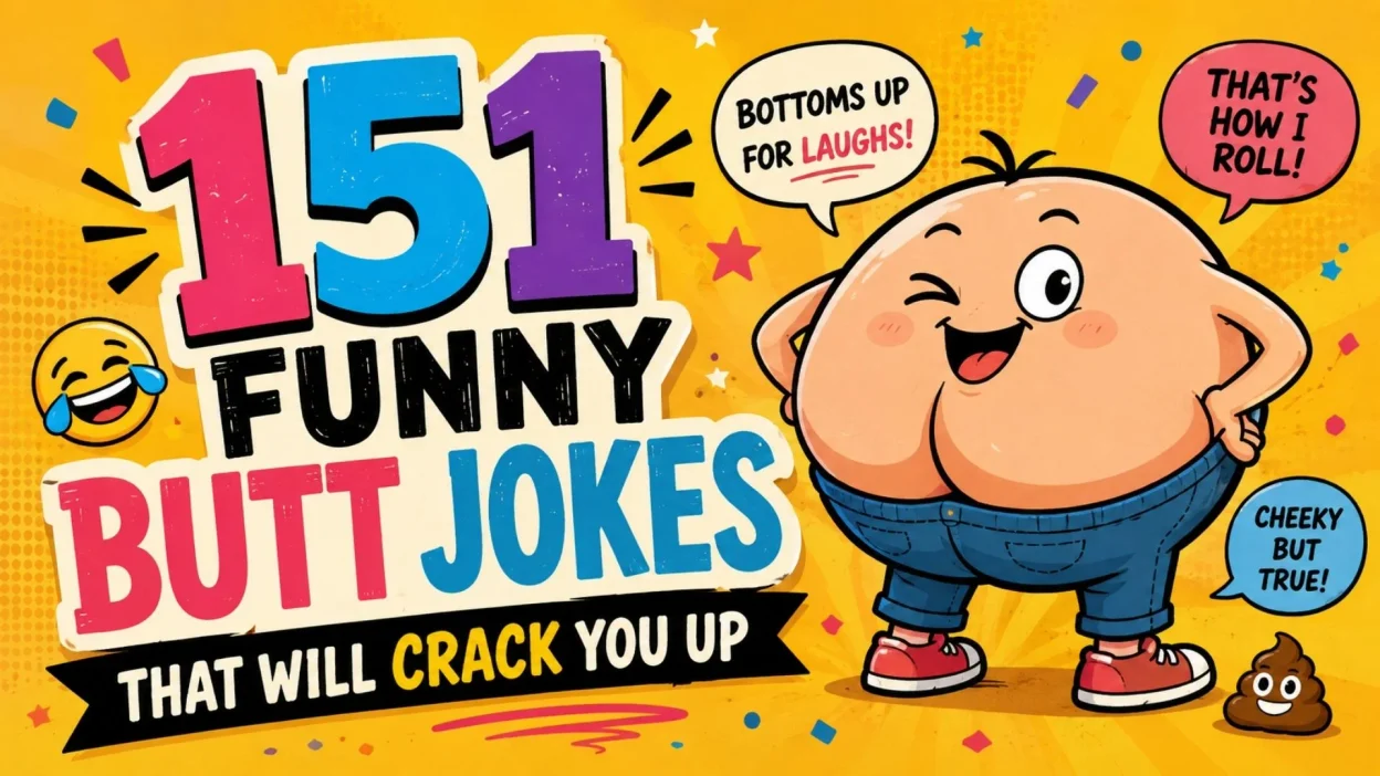 151 funny butt jokes that will crack you up with a playful cartoon butt character