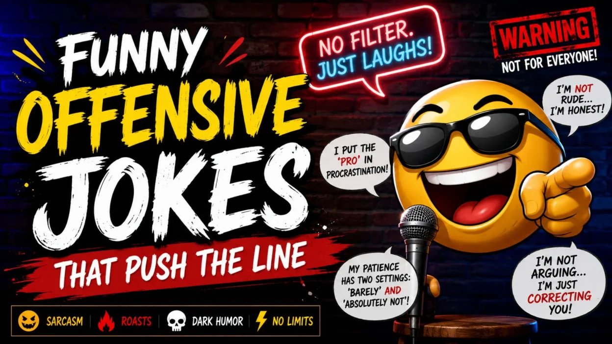Funny offensive jokes that push the line with a playful comedy theme