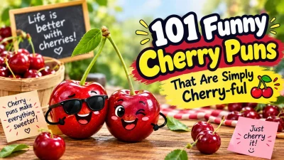 Funny cherry puns with cheerful cherries