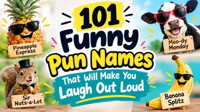 101 funny pun names with playful cartoon characters