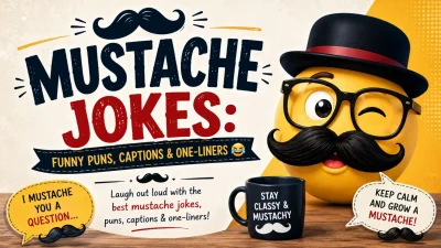 Funny mustache jokes, puns, captions, and one-liners