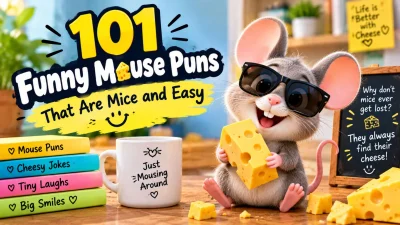 101 funny mouse puns with a cute mouse holding cheese