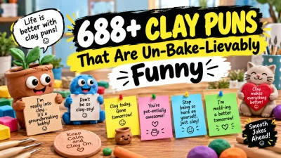 688+ clay puns that are un-bake-lievably funny with colorful clay characters and creative pottery crafts